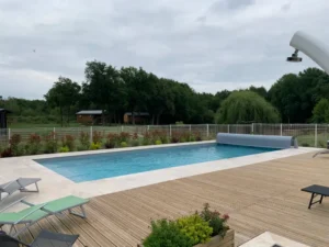 Piscine extérieure moderne avec terrasse en bois