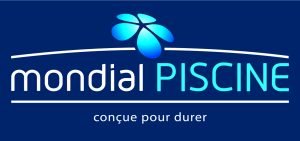 Logo Mondial Piscine sur fond bleu